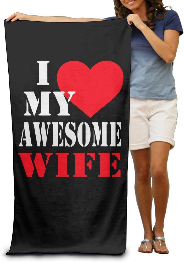 XIEXING Lightweight,Quickly Absorbs Moisture For a Cozy Feel Beach Towel I Love My Awesome Wife Red White Women's Beach Towels Funny Beach Towels Oversized