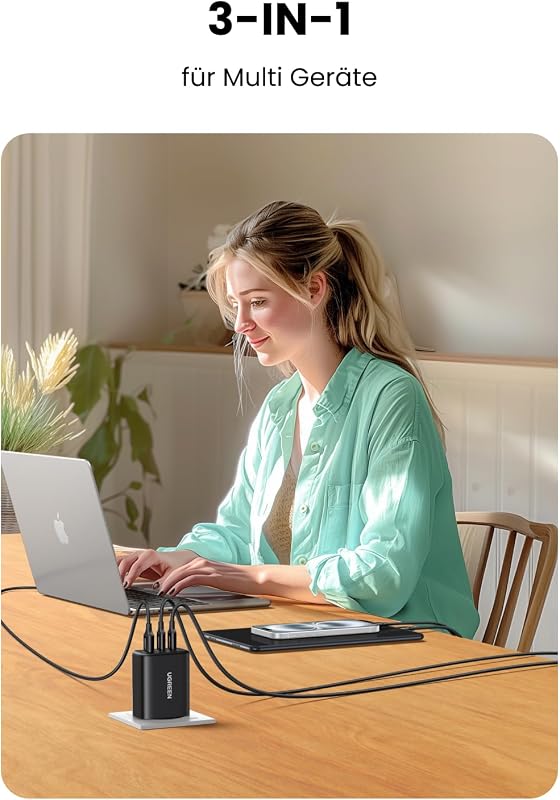 USB C Ladegerät 65W, 3-Port kompaktes Netzteil, PPS Schnellladegerät — Foto 3 von 7