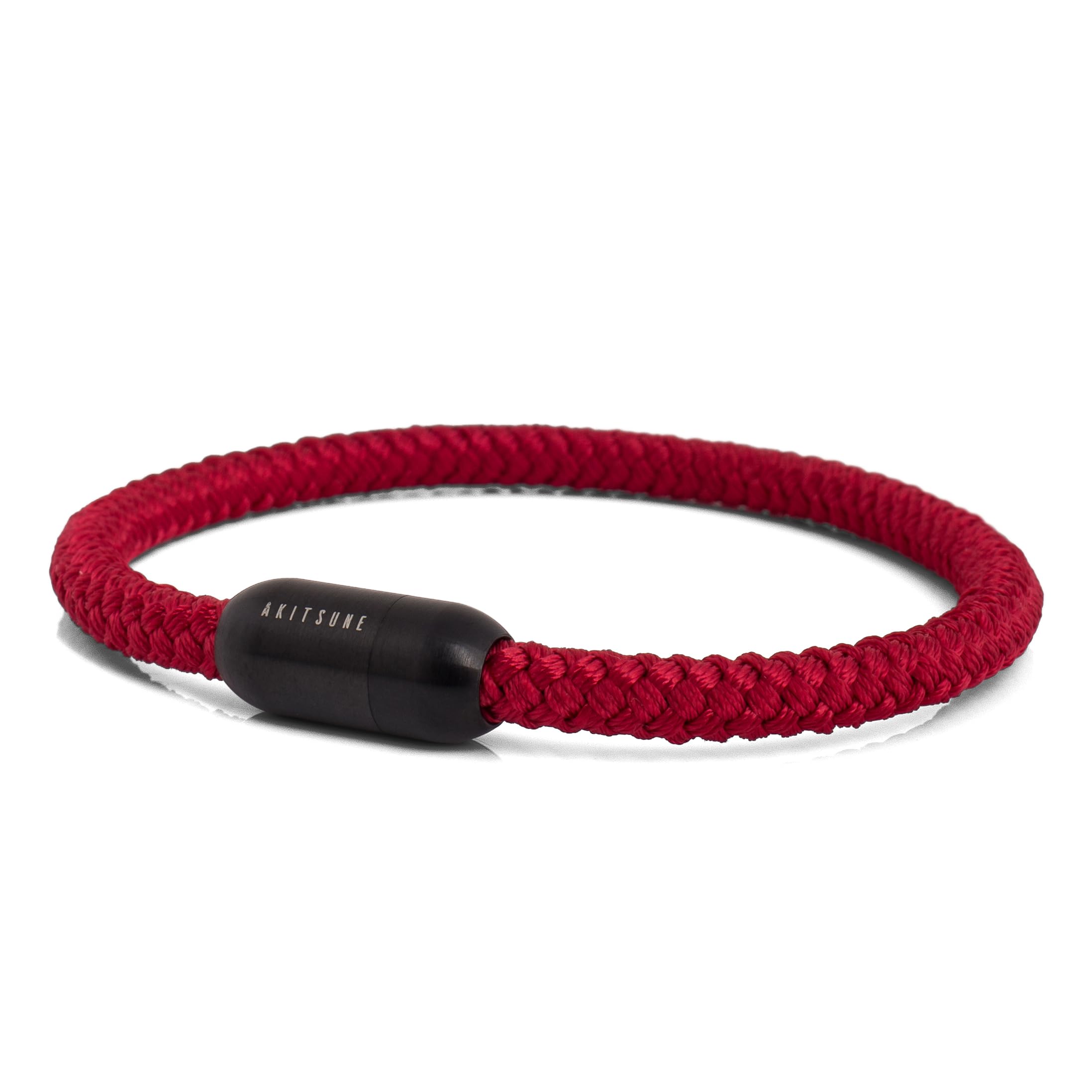Akitsune Silva Nylon Bracelet | 5mm Diameter | Link Bangle Trinket Women Stainless Steel Bracelet Magnetic Closure - Matte Black Wine Red 22,50cm