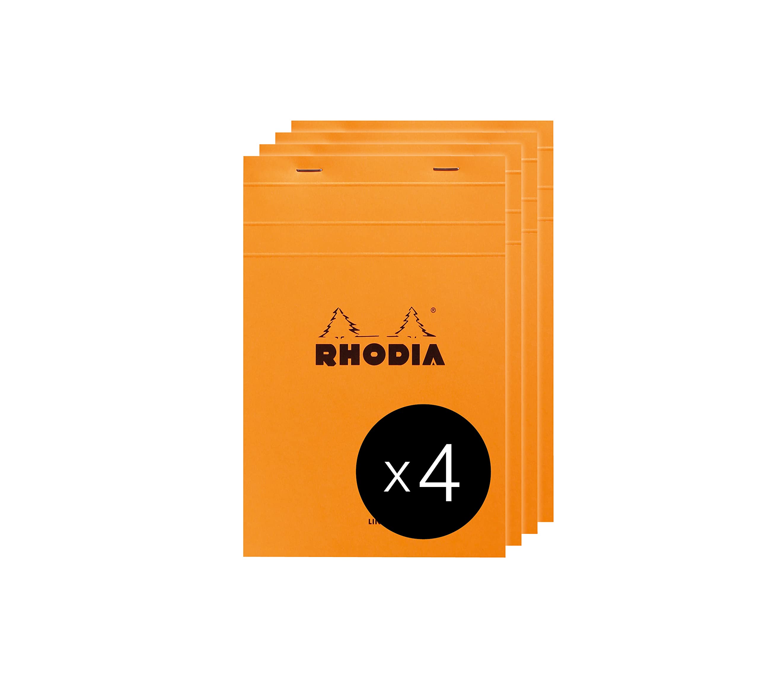 RHODIA 15600C - Stapled Notepad N°15 Giant pad Orange - A5 - Lined - 150 Detachable Sheets - 80G Clairefontaine Paper - Coated Card Cover - Pack of 4 pads