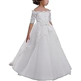 Elegant Flower Girl Lace Beading First Communion Dress 2-12 Years Old