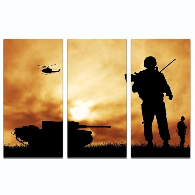 Live Art Decor 3 Panel Wall Art Silhouette of Soldiers