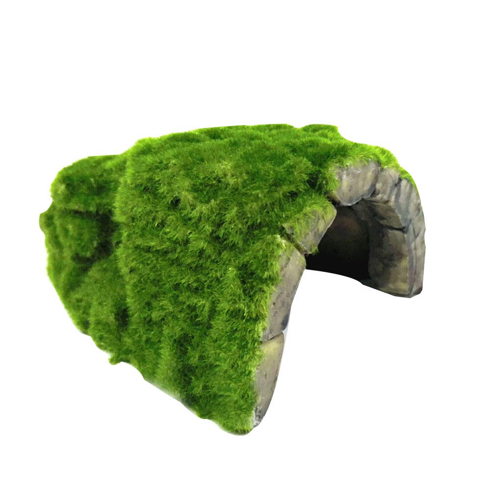 OMEM Reptile Hiding House Cave Landscaping Tortoise Skin Cage Artificial Plant Stone Realistic Moss Flocking Cave Humidification Habitat Decoration (Type A)