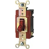 Eaton AH1222PL 20 Amp 120/277V Industrial Grade Toggle Switch with Pilot Light, Red