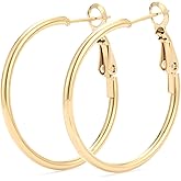 Big Gold Hoop Earrings for Women, Hypoallergenic 925 Sterling Silver Post, 14K Gold Hoops Earrings for Women, Plated Hoop Earrings Lightweight Large Silver Hoop Earrings, 30/40/50/60mm