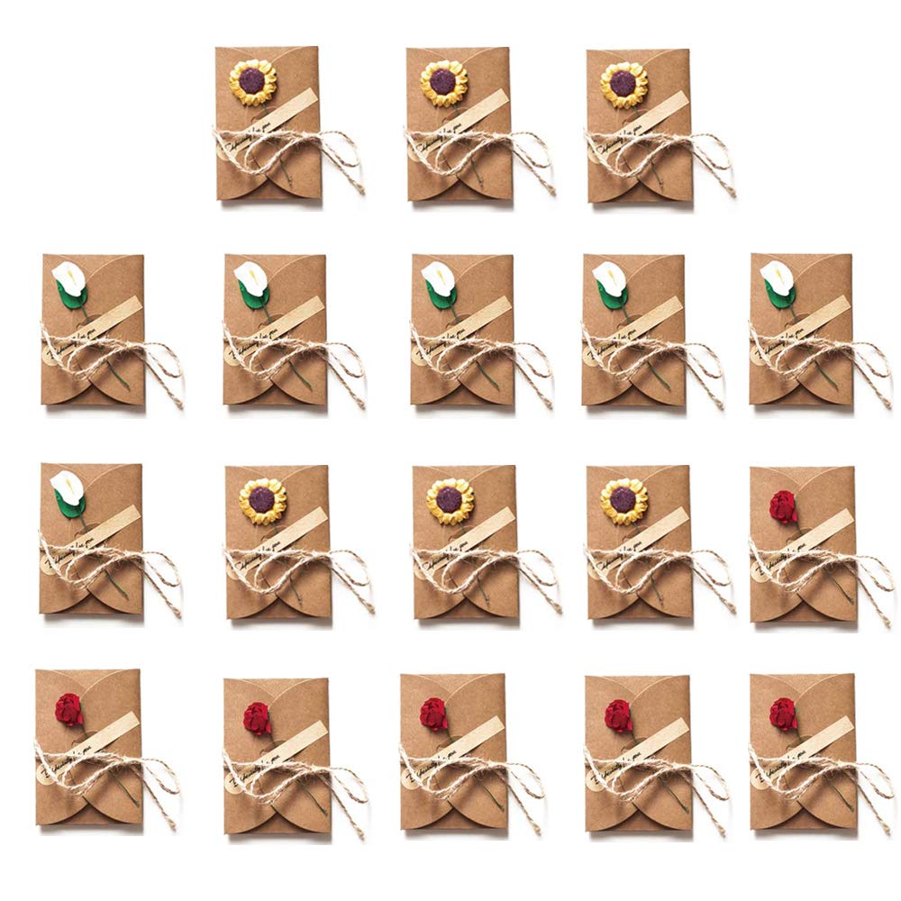 18 Pieces Retro Kraft Blank Envelope, Handmade Greeting Cards DIY, Dried Flower Decorated Postcard, for Birthday Wedding Thank You Greetings Cards Note Valentine's Day Baby Showers Favors