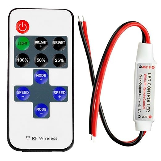 LitaElek Monochrome LED Streifen Controller mit RF Wireless Remote DC 5-24V 12A Mini LED Band Dimmer Controller für 2 polig S
