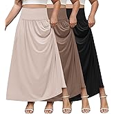 FULFIDREAM Plus Size Skirt 3 Pack Maxi Length Flowy Pleated A Line High Waisted Skirts with Pockets for Curvy Women