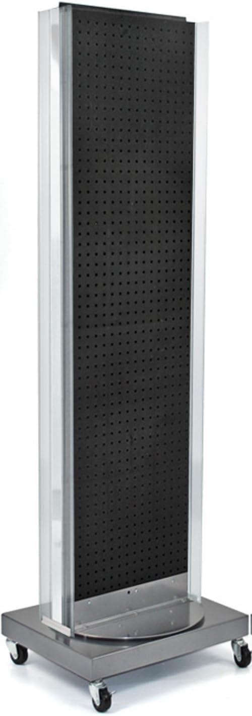 Styrene 2 Sided Pegboard Floor Display in Black 16W x 60H Inch with Wheeled Base