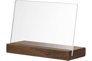 PATIKIL 6" x 4" Acrylic Sign, L-Shape Acrylic Sign Holder with Wood Base Slant Back Design A6 Clear Table Display Menu Paper 