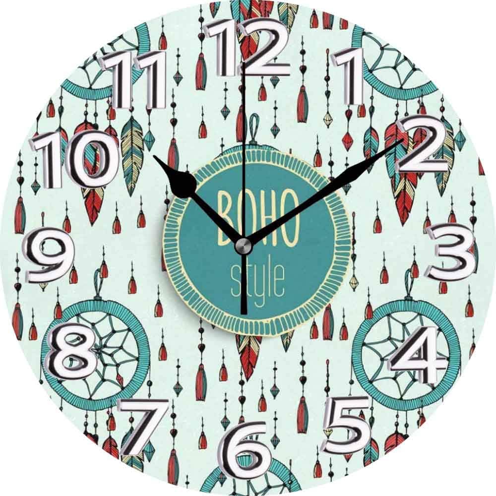 U1S1LZN Wall Clock Boho Style with Dream CatchersSilent Non