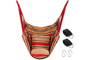 QUANFENG QF QF Hammock Chair Swing Hanging Hammock Chair - 2 Cushions Include - MAX 330lbs - Hammock Swing Seat Cotton for Patio, Porch, Bedroom, Backyard, Indoor or Outdoor (Rainbow)
