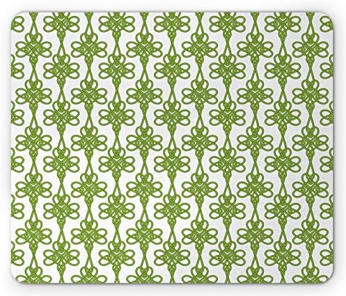 Irish Mouse Pad Entangled Clover Leaves Twigs Celtic Pattern Botanical Filigree Inspired Retro Tile Rectangle Non-Slip Rubber Mousepad, Green Cream