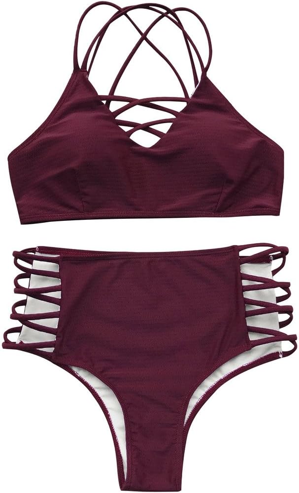 SEASELFIE Women's High Waisted Push Up Cross Padding Bikini Bathing Suit
