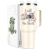 Gtmileo Photographer Gift: I Call The Shots 40oz Stainless Steel Insulated Tumbler Mug with Lid for Photographers, Birthday &, Beige