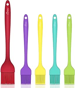 HOTEC Silicone Heat Resistant Marinading Meat Grill Basting Pastry Brush for Oil Butter Sauce Sausages Desserts Turkey Baster Grill Barbecue, Multicolor
