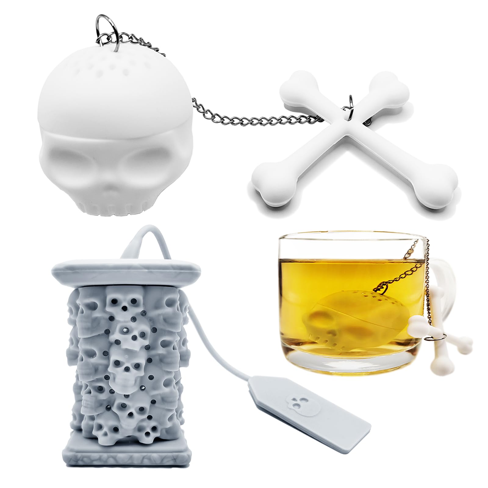 Photo 1 of 2pcs tea infuser, cute silicone tea infuser, loose tea leaf steeper, Creative design, easy to brew loose leaf tea, They are fun tea accessories for brewing tea(Skull + Tower)
