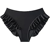 ZAFUL Women Mid Waist Bikini Bottoms Ruffles Full Coverage Swimsuit Bottom Swim Briefs Bathing Suit Bottoms