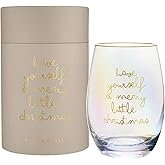 Santa Barbara Design Studio Holiday Stemless Wine Glass with Luster Finish and Gift Box, Holds 17 Fluid Ounces, Merry Little Christmas
