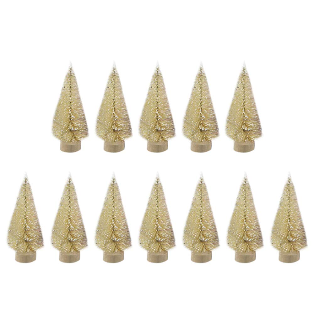 Mini Christmas Tree,12 PCS Holiday Essentials Tabletop Xmas Tree Mini Snow Frost Trees Decoration for Home and Office for Holiday Party DIY Room Decor Home Table Top Christmas Decoration (beige white)