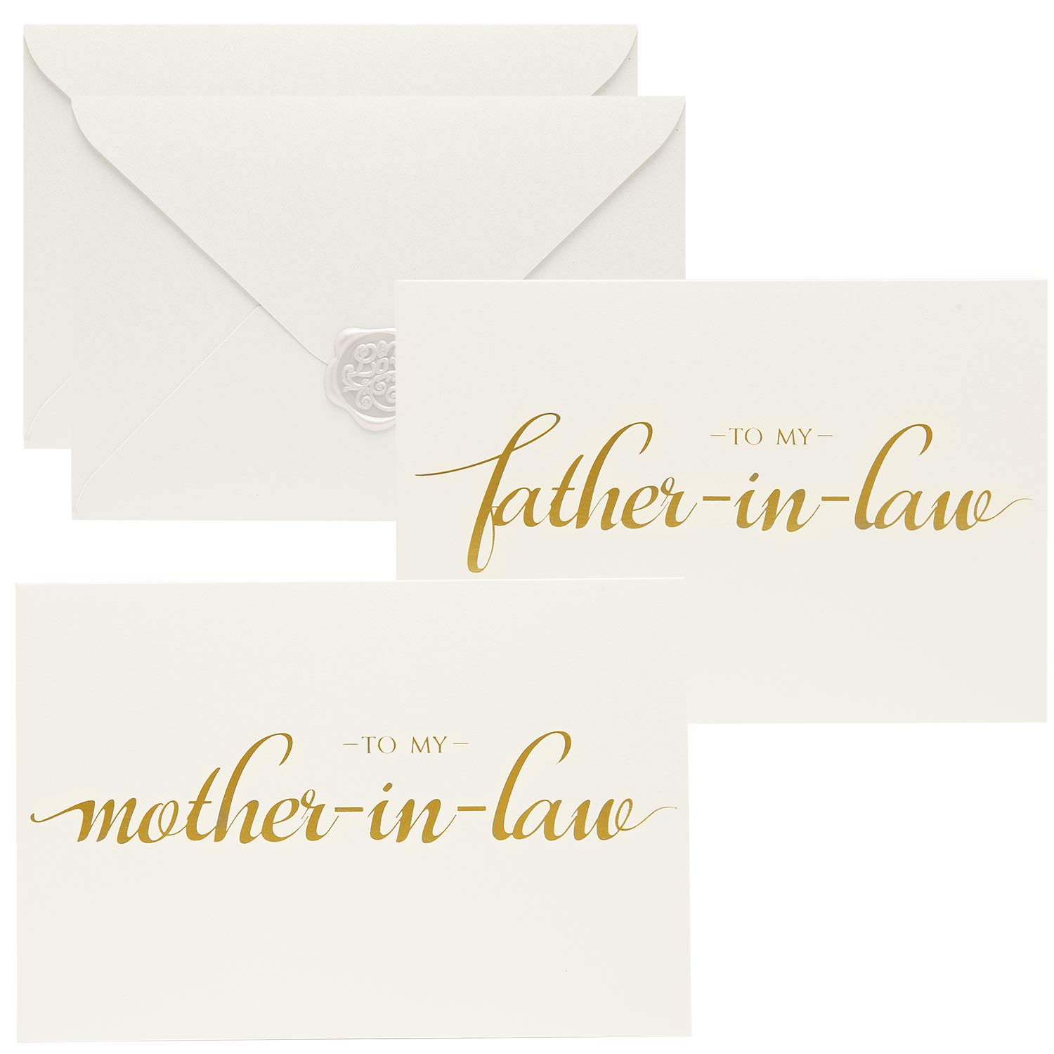 MarHermoso to My Father-in-Law, Mother-in-Law Wedding Day Cards Set from The Bride and Groom, Gold Foil Wedding Cards for in Laws(No.1)