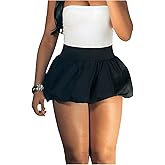 BEAUDRM Women's Bubble Mini Skirt Elastic High Waist Mini Skirt Y2K Flowy Vacation Skirt