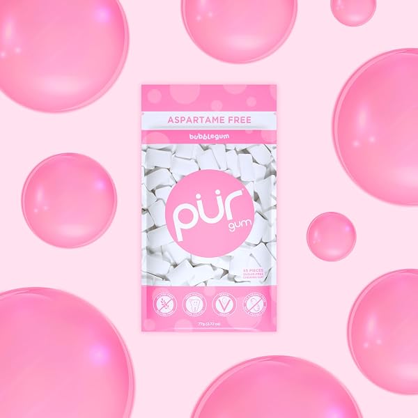 PUR GUM | ASPARTAME FREE CHEWING GUM | 100% XYLITOL | NATURAL BUBBLEGUM FLAVORED GUM, 55 PIECES (PACK OF 3)
