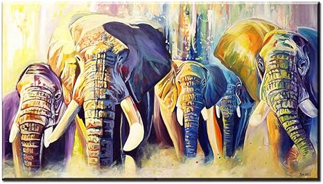 Amazon 水彩画アートプリント象の群集キャンバス絵画ポスターアニメ壁の写真リビングルームの寝室の装飾 50 100センチフレームなし ウォールステッカー オンライン通販