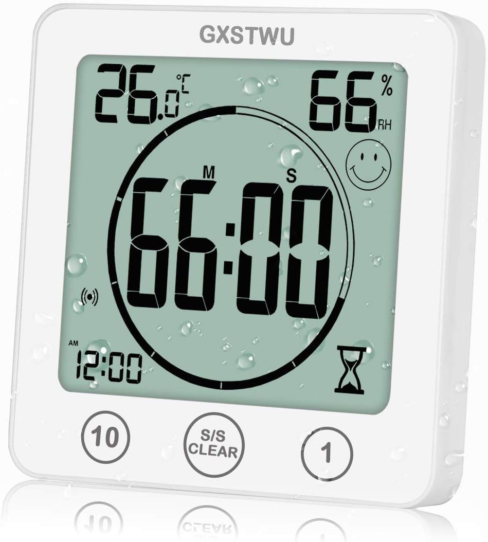 GXSTWU Digital Bathroom Shower Clock Timer Alarm Waterproof Thermometer