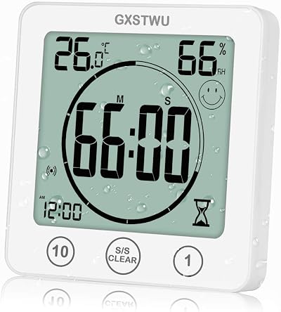 GXSTWU Digital Bathroom Shower Clock Timer Alarm Waterproof Thermometer