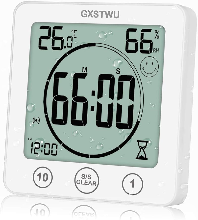 GXSTWU Digital Bathroom Shower Clock Timer Alarm Waterproof Thermometer