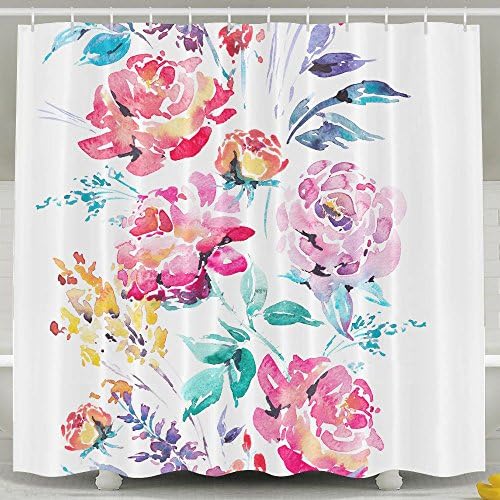 ZiXia Abstract Watercolor Floral Seamless Border In A La Prima Style Red Watercolor Roses Flowers House Decor White Bath Curtains 6072inch Polyester Artwork Print
