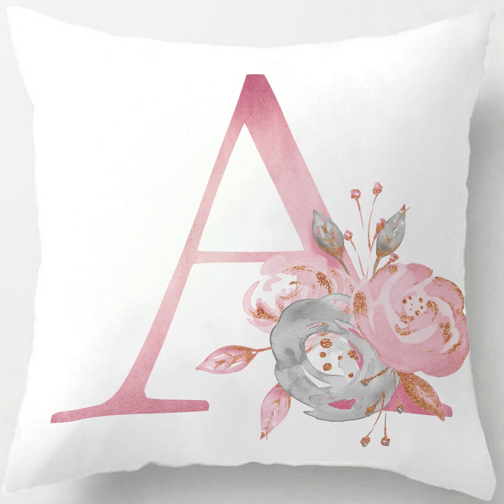Tillskuch Pink Cushion Covers Cute Alphabet Decorative Throw Pillow Cover Square Letter Pillow Protectors for Sofa Couch Bedroom Chair Home Decor 45cm x 45cm(A)