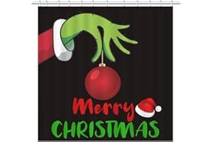 SHENGJUN Merry Christmas Shower Curtain, Winter Green Xmas Kids Bath Bathroom Curtains, Red Santa Hat Happy New Year Eve Holiday Decors, 72x72 Home Fabric Waterproof Shower Curtain Set with 12 Hooks