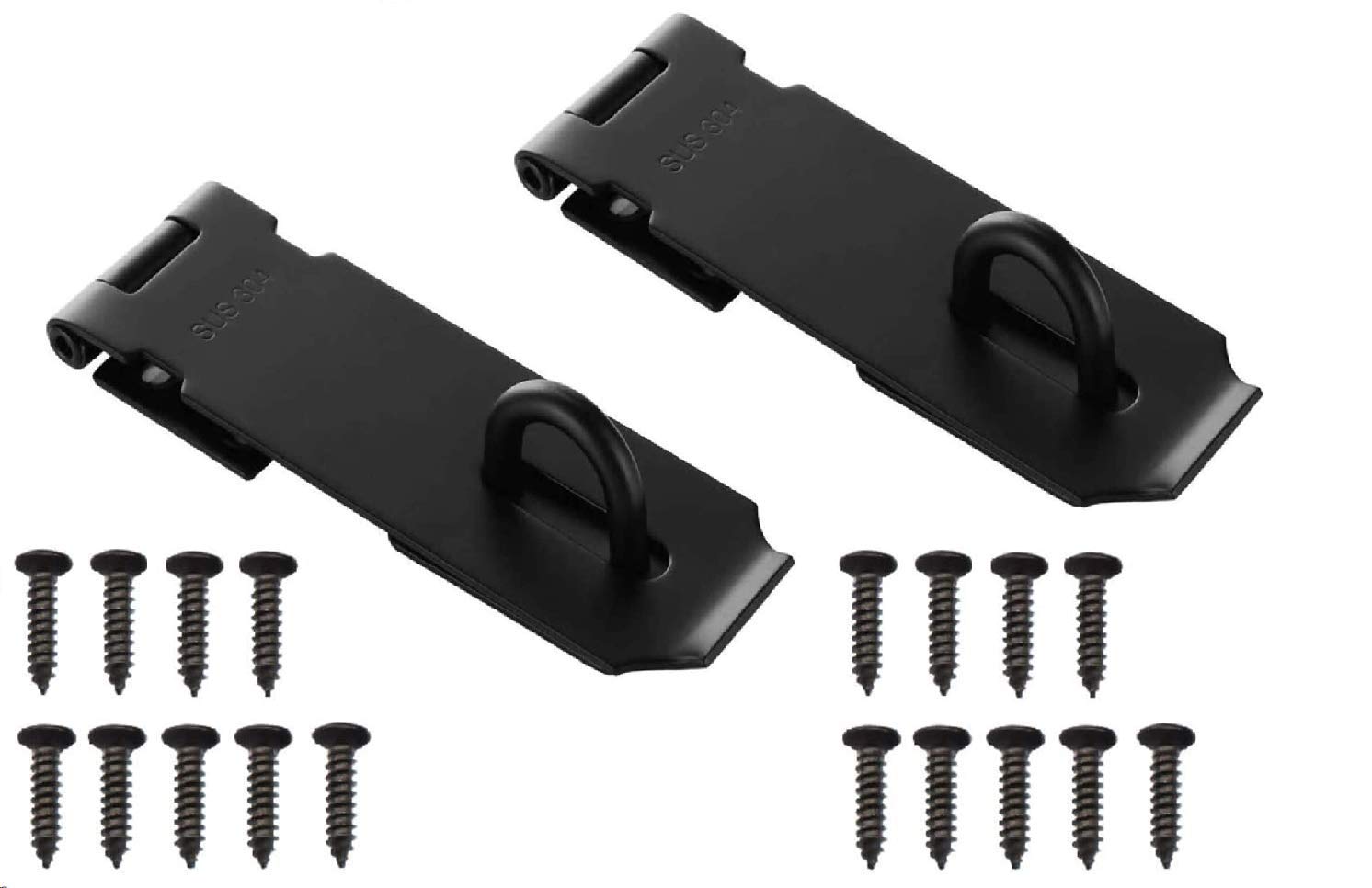 Lamondre 2PCS 5 Inch Stainless Steel Door Padlock Hasp, Heavy Duty Security Hasp and Staple with Screws, Door Clasp Gate Lock Latch for Shed Door Window Cabinet Pet Cage, Black