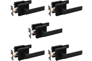Probrico 5 Pack Square Door Lever Privacy Door Lock Handleset Keyless Lockset Door Knobs Storage Room Bathroom Set No Key in Black