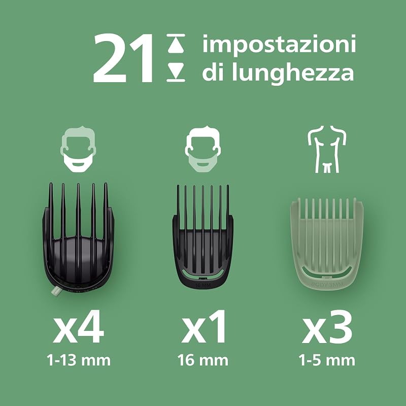 Rifinitore All-in-one Multigroom Serie 7000 16 in 1 - Rifinitore per barba, capelli e corpo, lame autoaffilanti interamente in metallo, 21 impostazioni di lunghezza (0,5-16 mm), MG7931/15