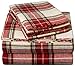 Amazon Brand – Pinzon Plaid Flannel Bed Sheet Set - Queen, Cream and Red Plaid