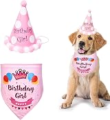 SUOXU Dog Birthday Bandana with Cute Party Hat Cotton Triangle Scarf Gift Set view 1