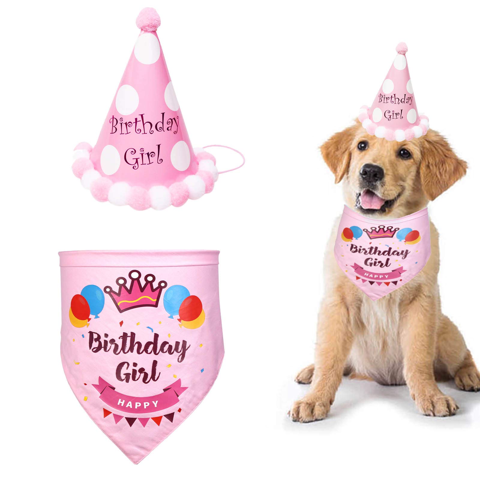 SUOXU Girl Dog Birthday Bandana,Cute Party Hat Cotton Triangle Scarf,Great Puppy Dog Birthday Outfit,Pet Happy Birthday Bandana Gift and Party Supplies Decoration Set — image 1
