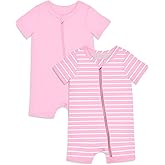 Jimonda Baby Rompers Cotton Baby Boys Baby Girls Short Sleeve Sleepers Pjs Two Way Zipper One-piece Neutral Sleep and Play