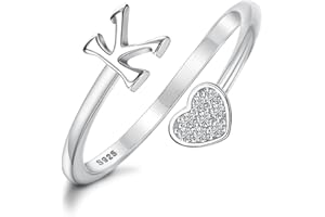 MILACOLATO 925 Sterling Silver Heart Initial Rings for Women Girls 18K Gold Plated Initial Heart Stackable Rings Adjustable Initial Rings for Teen Girls Cute Heart Alphabet Letter Rings Valentine's Day Jewelry Gifts