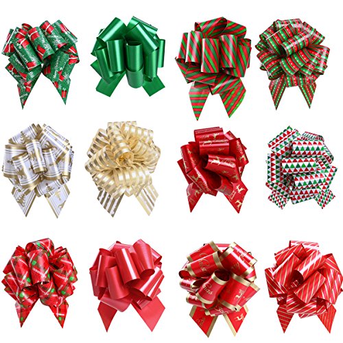 UNOMOR Christmas Gift Pull Bows for Holiday Decoration Pack of 12