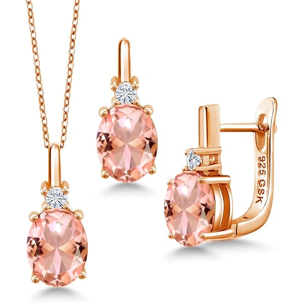 Gem Stone King 18K Yellow Gold Plated Silver White Topaz Pendant Earrings Jewelry Set Women 3 80 Cttw Gemstone November Birthstone Oval 8x6mm 7x5mm 1
