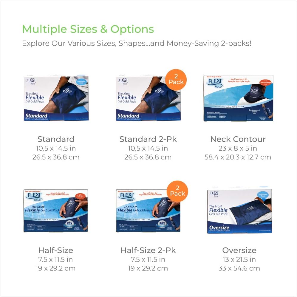 FlexiKold Gel Ice Pack (Standard Large: 10.5" x 14.5") - Two (2) Reusable Cold Therapy Packs (for Pain and Injuries to Knee, Shoulder, Foot, Back, Ankle, Neck, Hip, Wrist) - 6300-COLD: Health & Personal Care