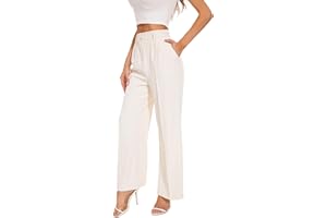 KICZOY Women's Wide Leg High Waist Wide Leg Pants Loose Fit Back Elastic Waist Pleated Front Trousers for Work Casual Black