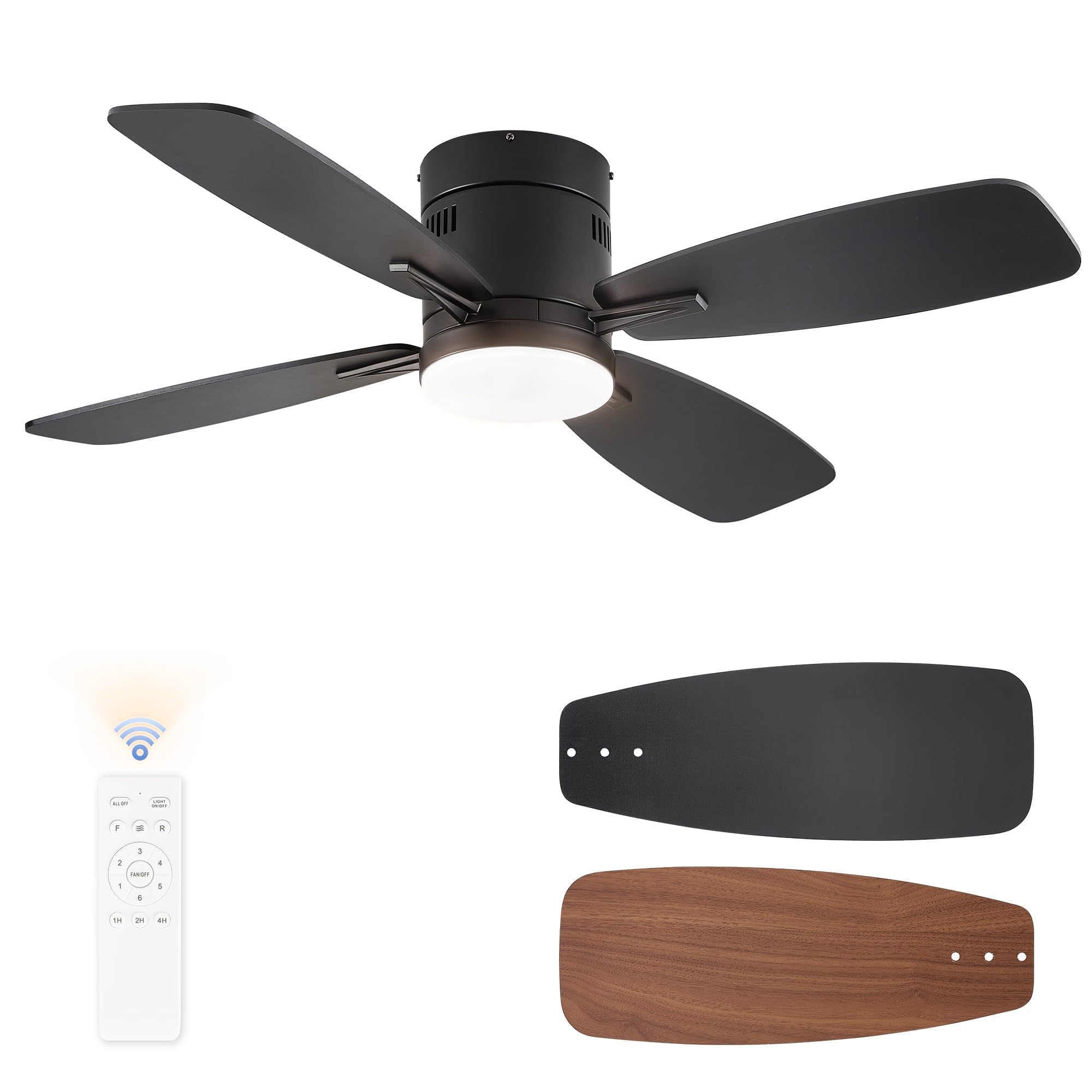 Photo 1 of LEDIARY 42 inch Ceiling Fans with Lights and Remote Control,Flush Mount Ceiling Fan with Quiet Reversible DC Motor,Black Modern Low Profile Ceiling Fan with Light for Bedroom Living Room Patio