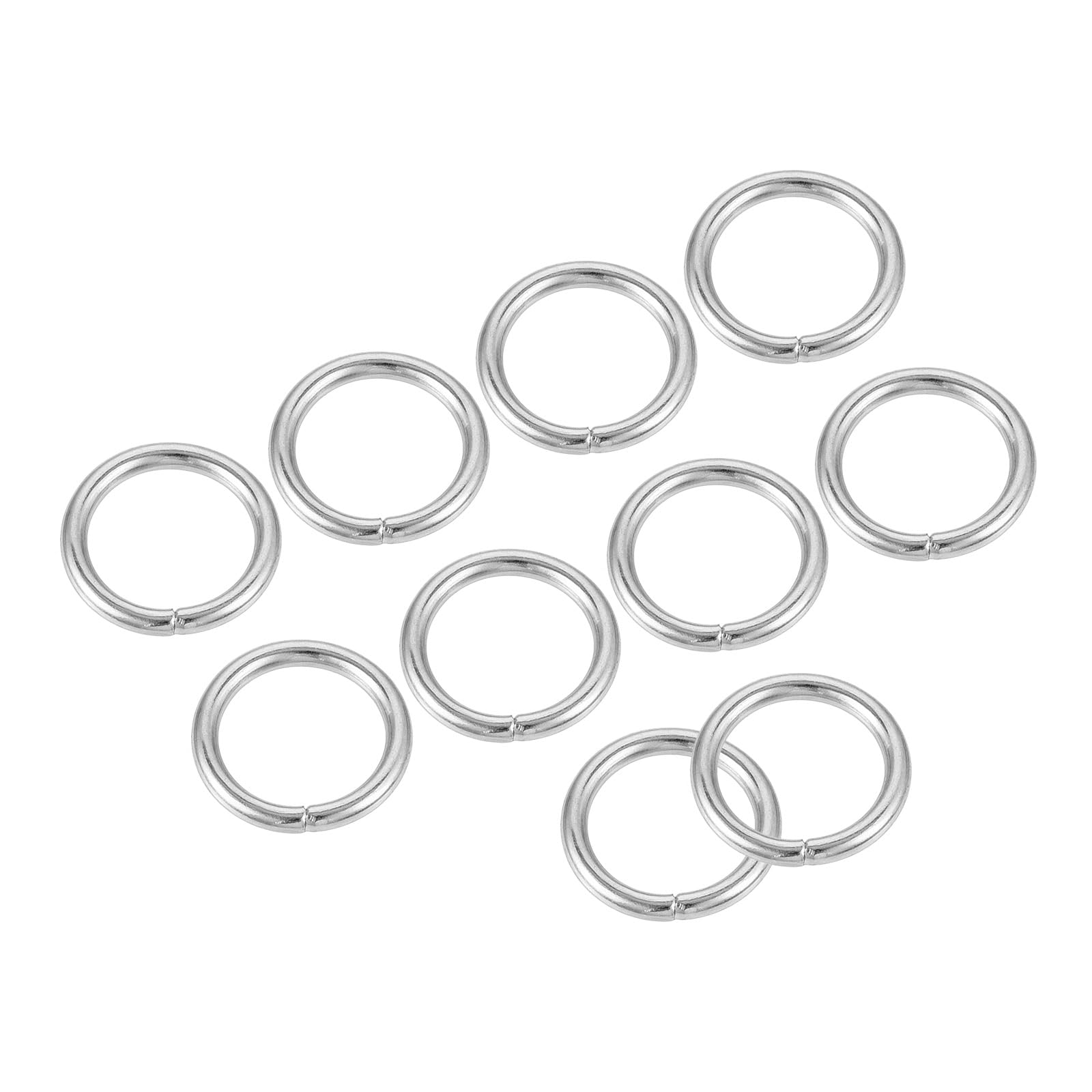 METALLIXITY Metal O Ring Buckles (10x1.6mm) 50pcs, Non-Welded Round Rings - for Craft DIY Bags Handbags Belts, Silver Tone