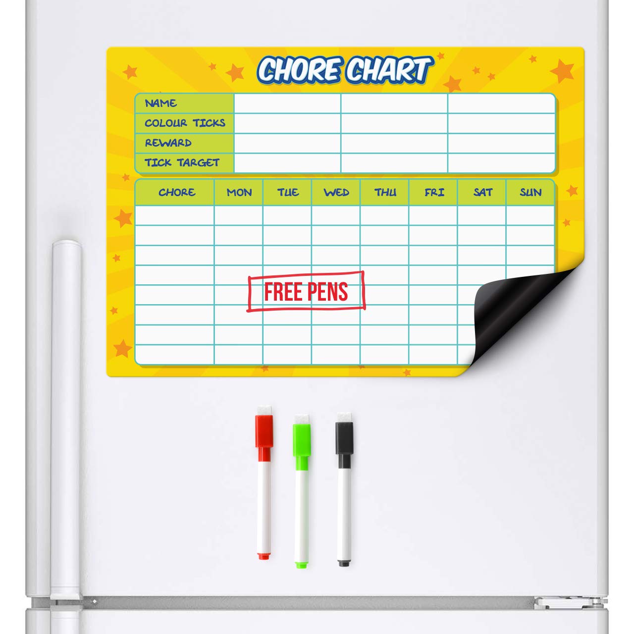 CKB LTD CHORE CHART Magnetic Fridge Board With Drywipe Marker White Board & Pen - Magnet Whiteboard Kitchen Home Office Memo Notice Family Rota Large Jobs To Do A3 Meal Daily Planner