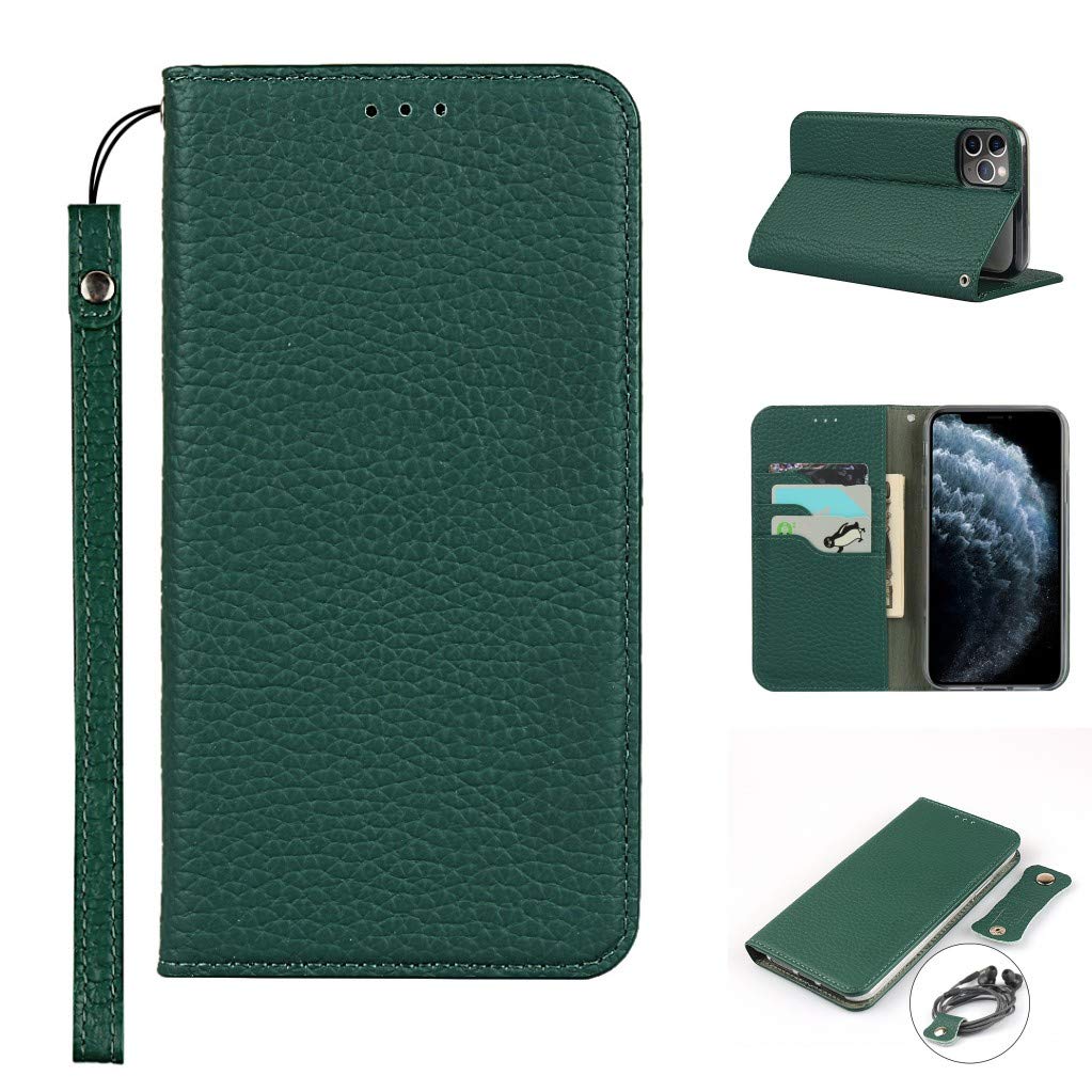 Copmob iPhone 11 Pro Case,Genuine Leather Flip Wallet Case,[3 Card Holders][Magnetic][RFID-Blocking],Protective Phone Case Cover for iPhone 11 Pro - Dark Green — image 1